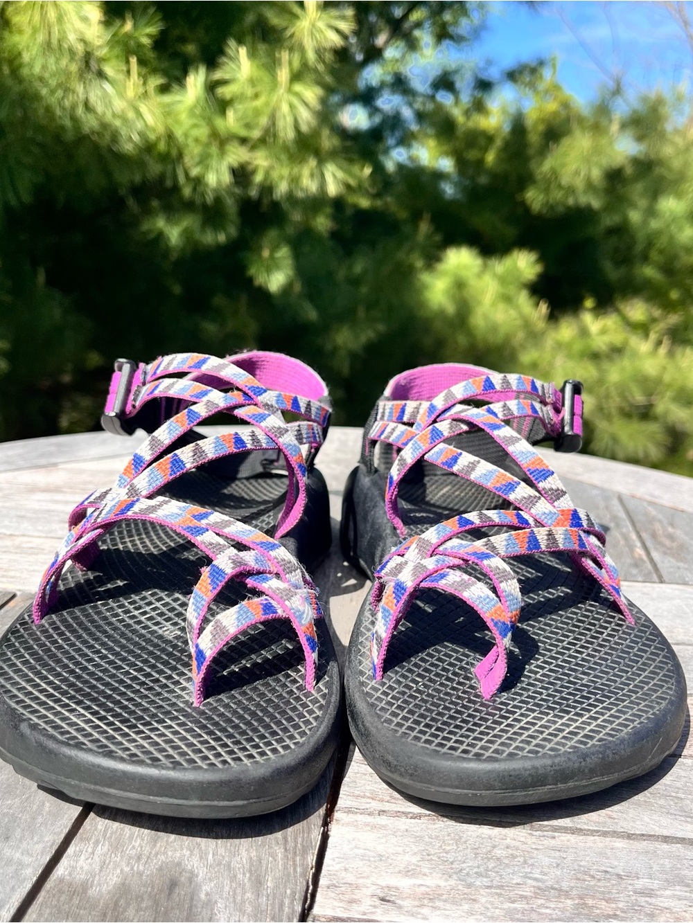 Chaco ZX/2 Hiking Sandal Wmns 9 Toe Loop Purple Geometric Outdoor Walking Shoe - Picture 3 of 11